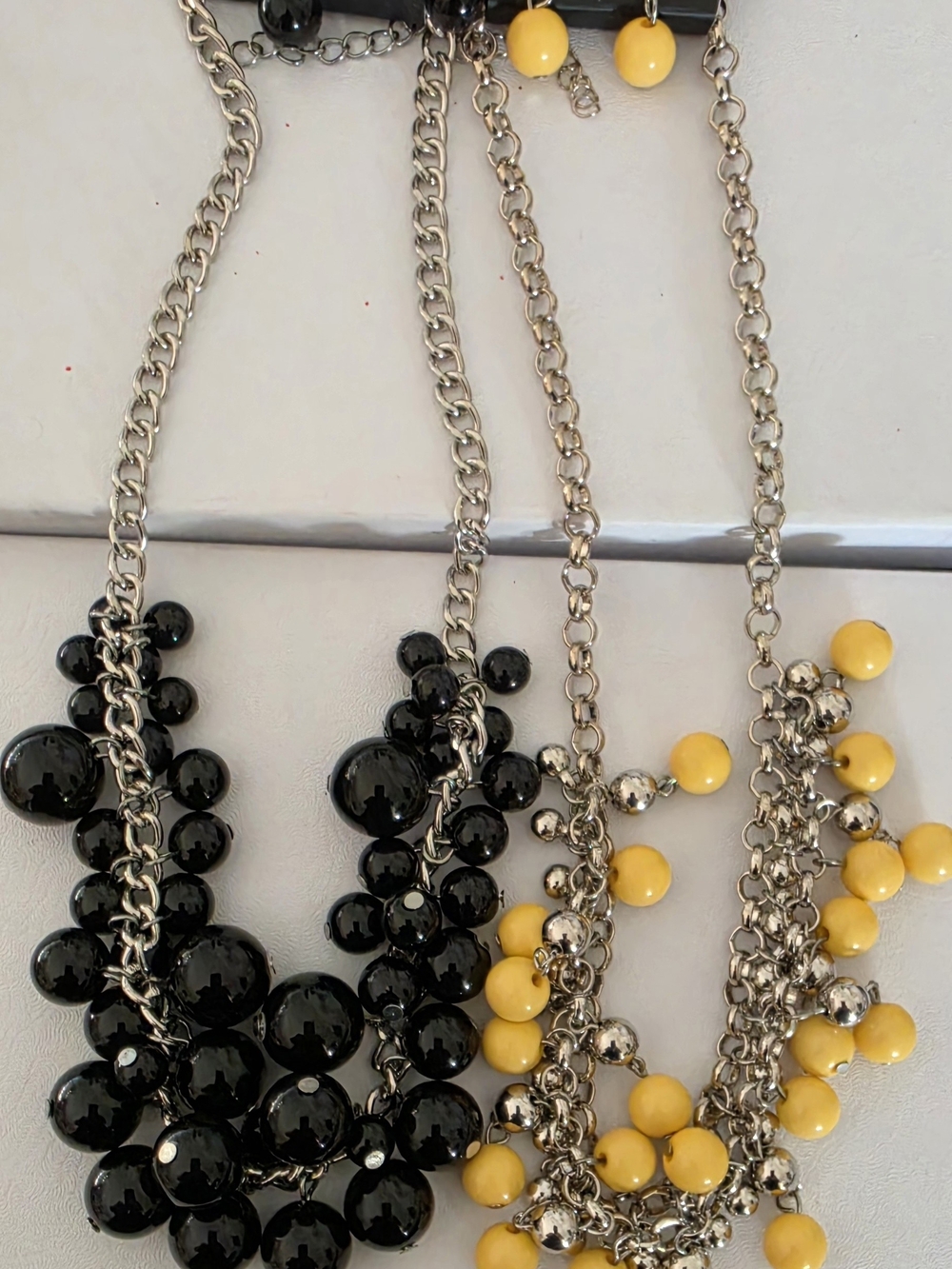Chunky Beaded Statement Necklace in Black and Yellow